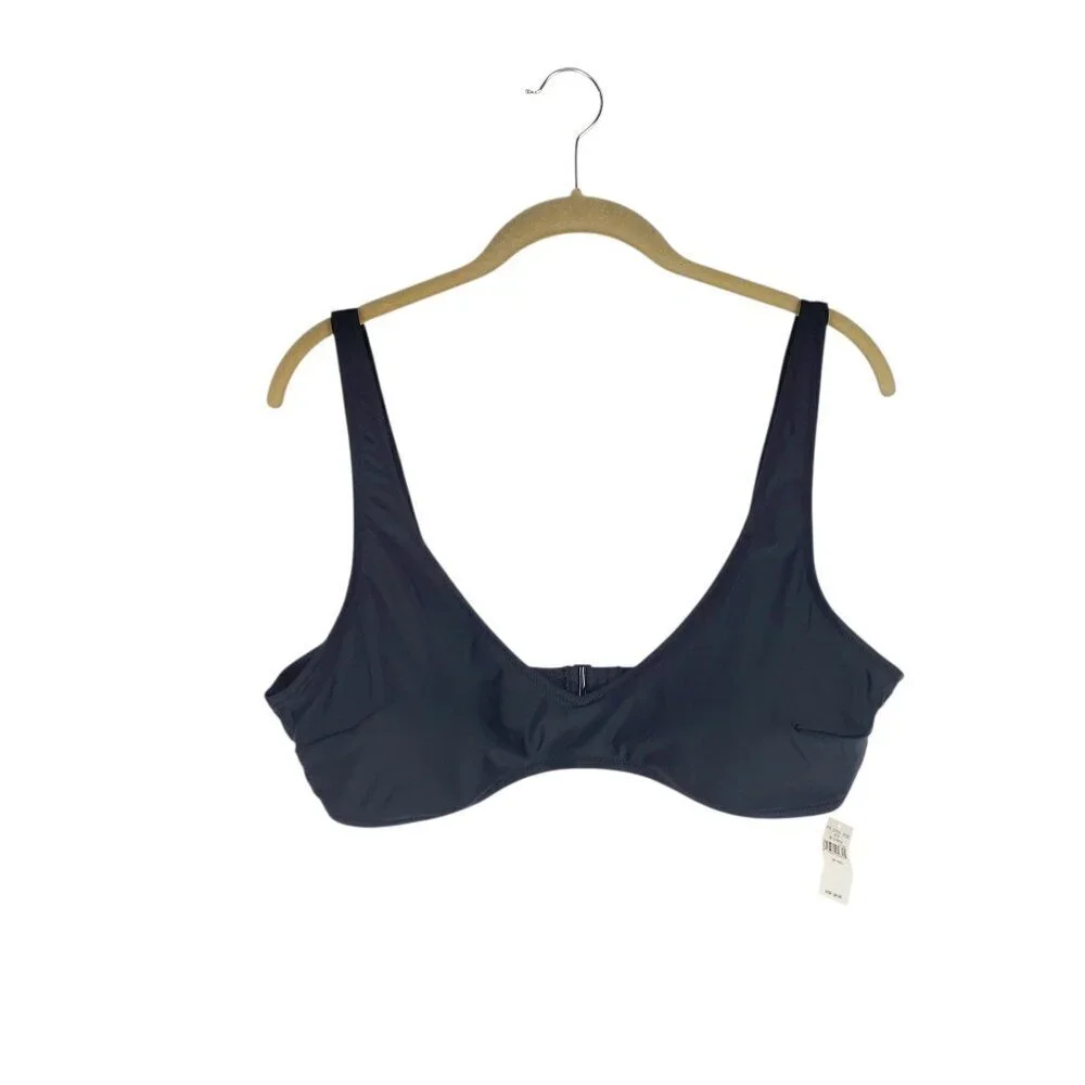 Aerie Scoop Neck Bikini Top Black Minimalist Swim NWT Size XXL